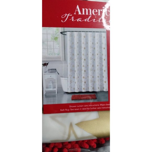 American Tradition 15 PC Holiday Bath Set Shower Curtains/ Mat/Hooks - Picture 3 of 8